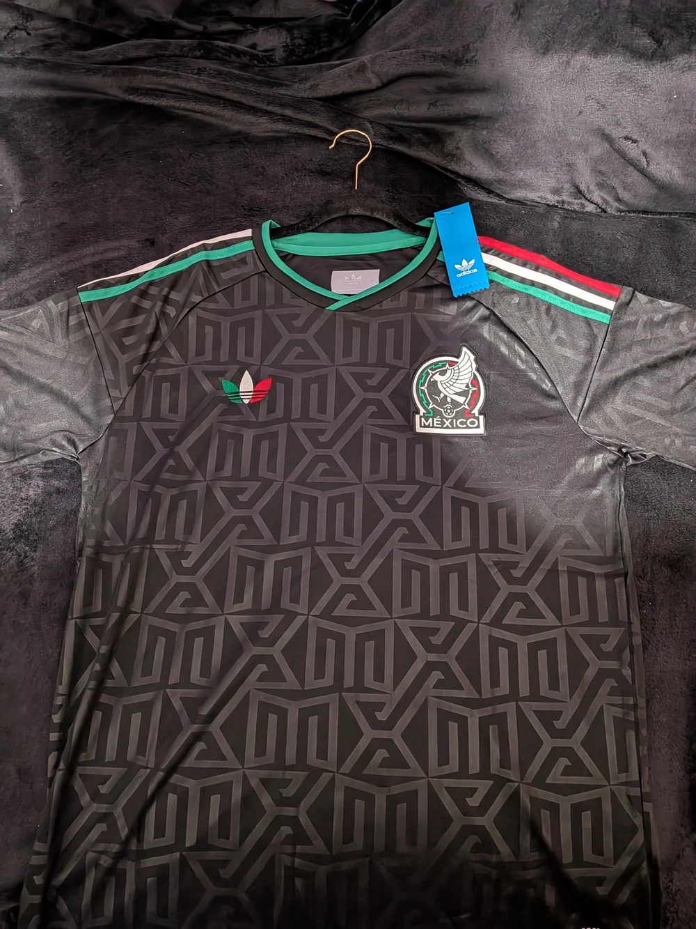 adidas Black Mexico Graphic Soccer Jersey with Green & Red Accents